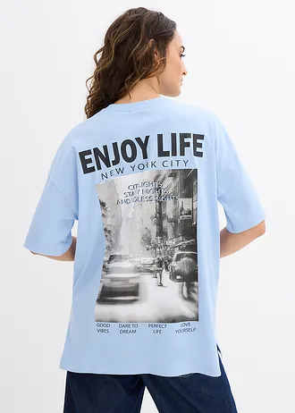 T-shirt oversize 100% coton, Couleur: bleu ciel imprimé