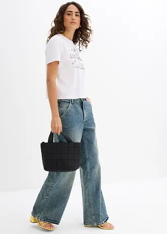 Zkrácené žerzejové tričko, barva: bílo-černá s potiskem