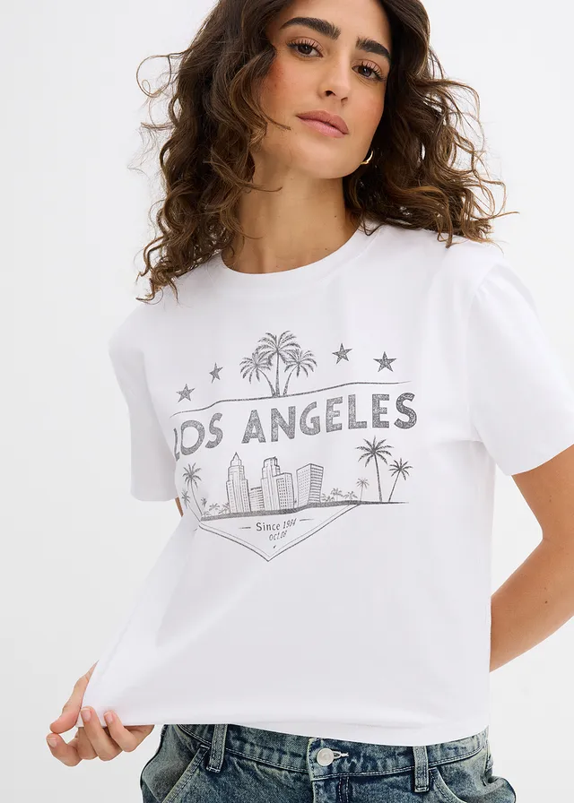 T-shirt raccourci en jersey • blanc/noir imprimé • product-page.page-title-suffix