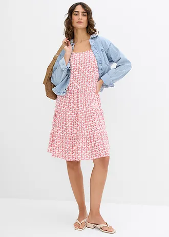 Jurk met spaghettibandjes van soepele viscose, Kleur: wit-rood