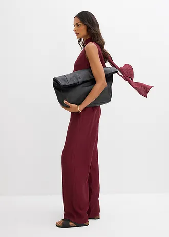 Kalhoty bez zapínání, ze strukturované viskózové směsi, barva: javorově červená