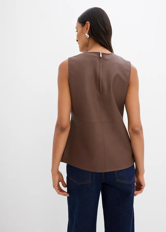 Imitatieleren top, Kleur: bruin