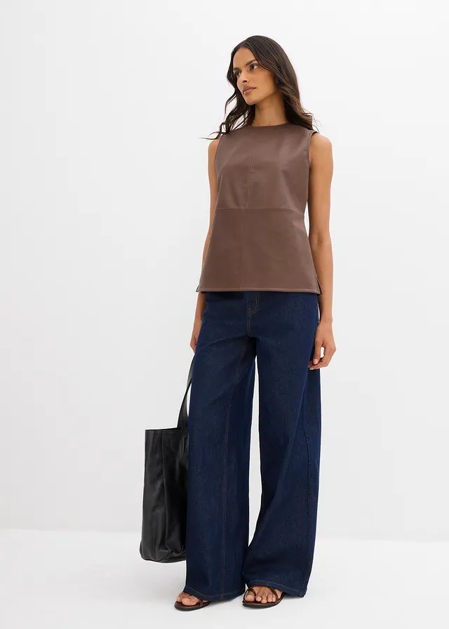 Imitatieleren top, Kleur: bruin