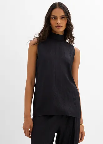 Top long et texturé en viscose mélangée, Couleur: noir