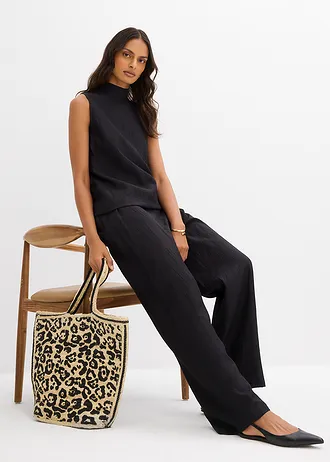 Top long et texturé en viscose mélangée, Couleur: noir