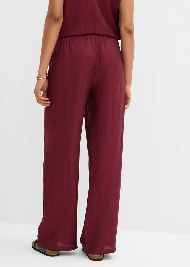 Pantalon texturé en viscose mélangée, Couleur: rouge érable