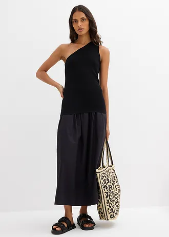 Pletený top s odhaleným ramenem, z viskózové směsi • černá • bonprix obchod