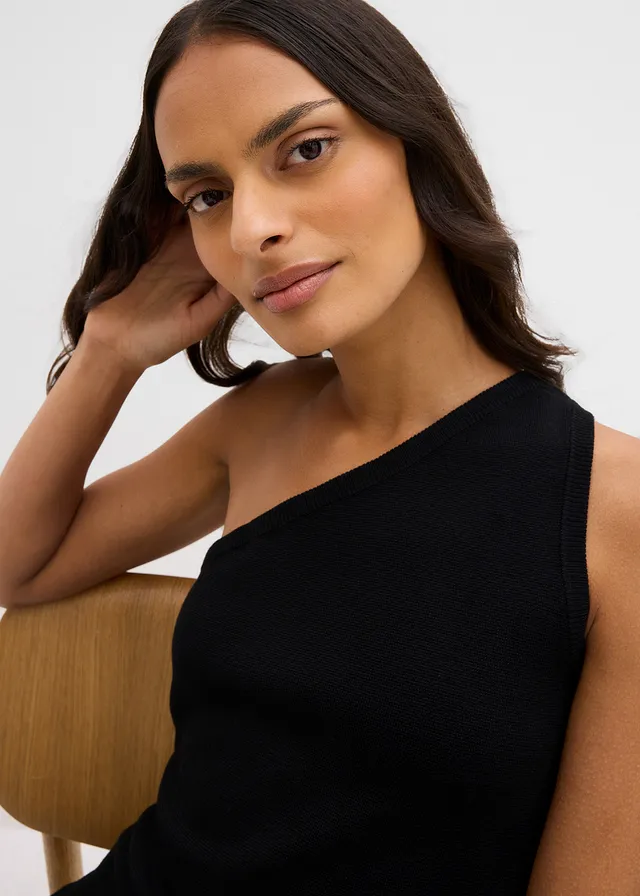 Gebreide off-shoulder top van een viscosemix • zwart • product-page.page-title-suffix