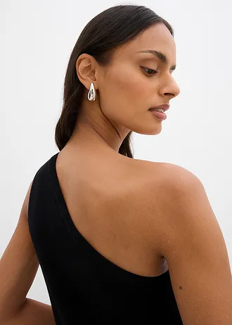 Pletený top s odhaleným ramenem, z viskózové směsi • černá • bonprix obchod