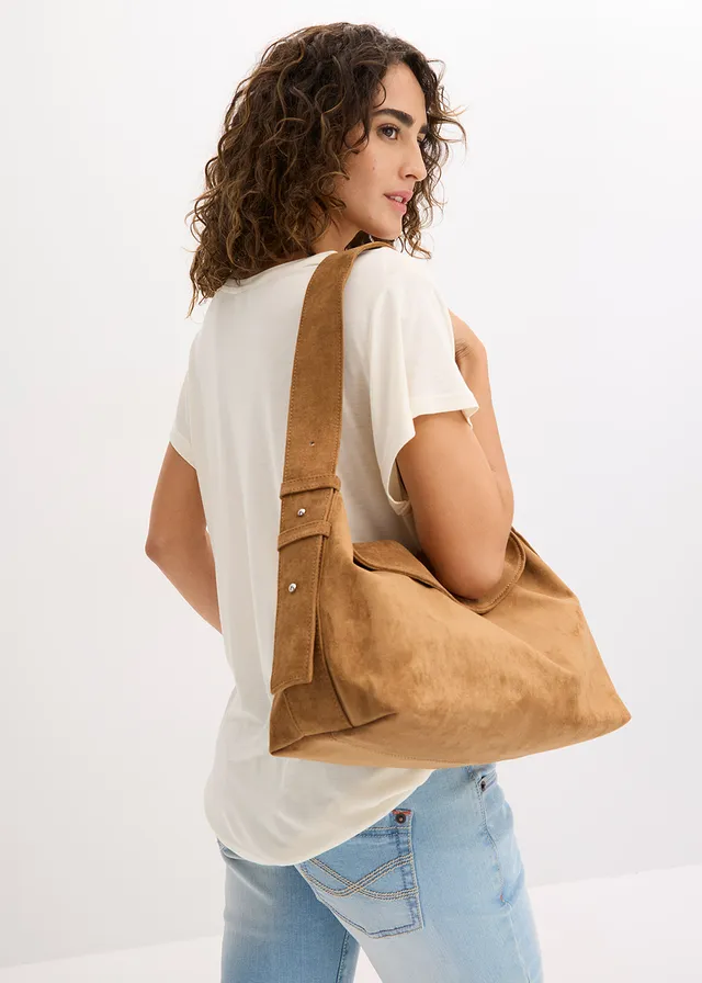 Poșetă cu aspect de piele întoarsă • bej-caramel • magazin bonprix