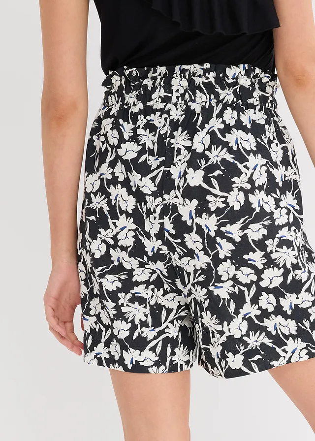 Linnen short • zwart-wolwit-gentiaanblauw gebloemd • product-page.page-title-suffix
