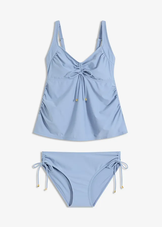 Zwangerschapstankini met strikkoord (2-dlg. set), Kleur: rookblauw