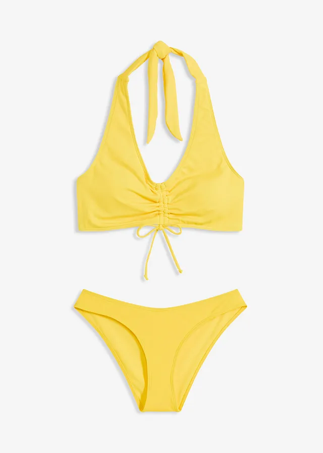 Costum de baie neckholder cu fronseuri (set/2 piese)