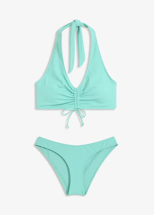 Costum de baie neckholder cu fronseuri (set/2 piese)