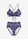 Bikiny s podprsenkovým topem (2dílná souprava), se zavinovacím vzhledem, barva: modro-růžová s potiskem
