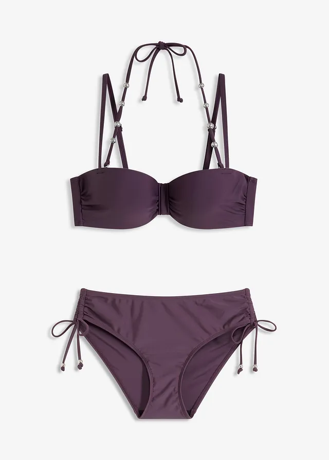Bikini cu sutien balconette cu armătură, cu bretele suplimentare neckholder (2 piese)