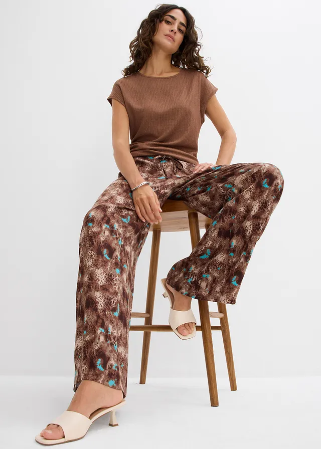 Pantalon taille élastiquée en viscose fluide • marron foncé imprimé • product-page.page-title-suffix