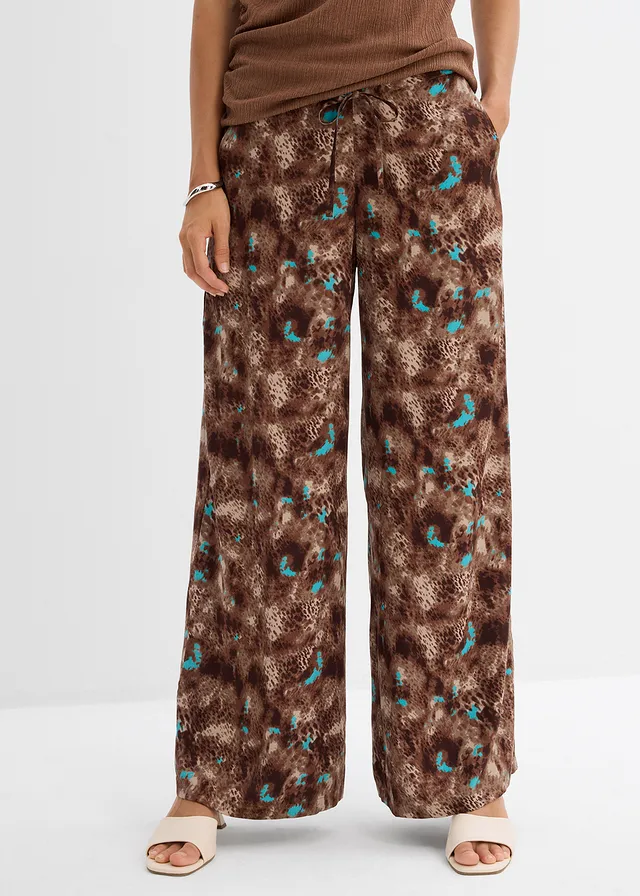 Pantalon taille élastiquée en viscose fluide • marron foncé imprimé • product-page.page-title-suffix