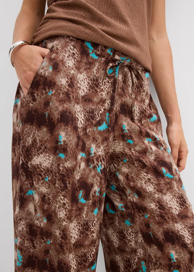 Pantalon taille élastiquée en viscose fluide • marron foncé imprimé • product-page.page-title-suffix