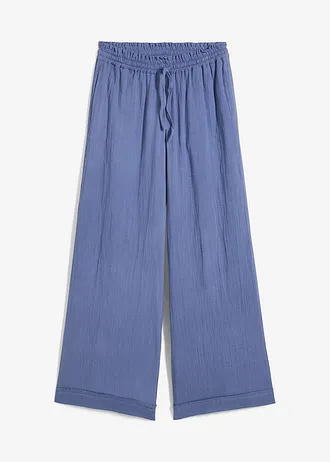 Pantalon taille élastiquée en gaze de coton • bleu jean • Boutique bonprix