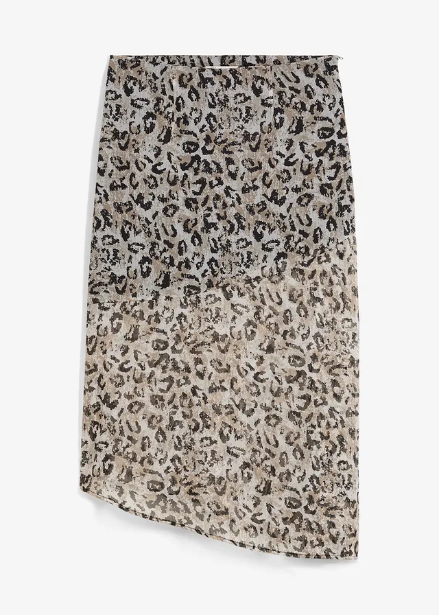 Jupe midi en mousseline fine, Couleur: gris léopard