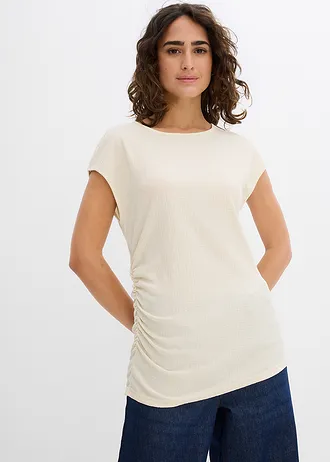 Asymmetrische top van lichte crêpe, Kleur: naturel