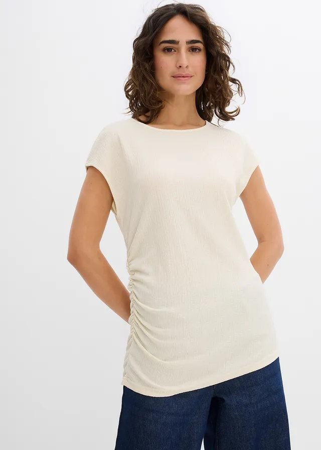 Top à base asymétrique en crêpe léger, Couleur: naturel