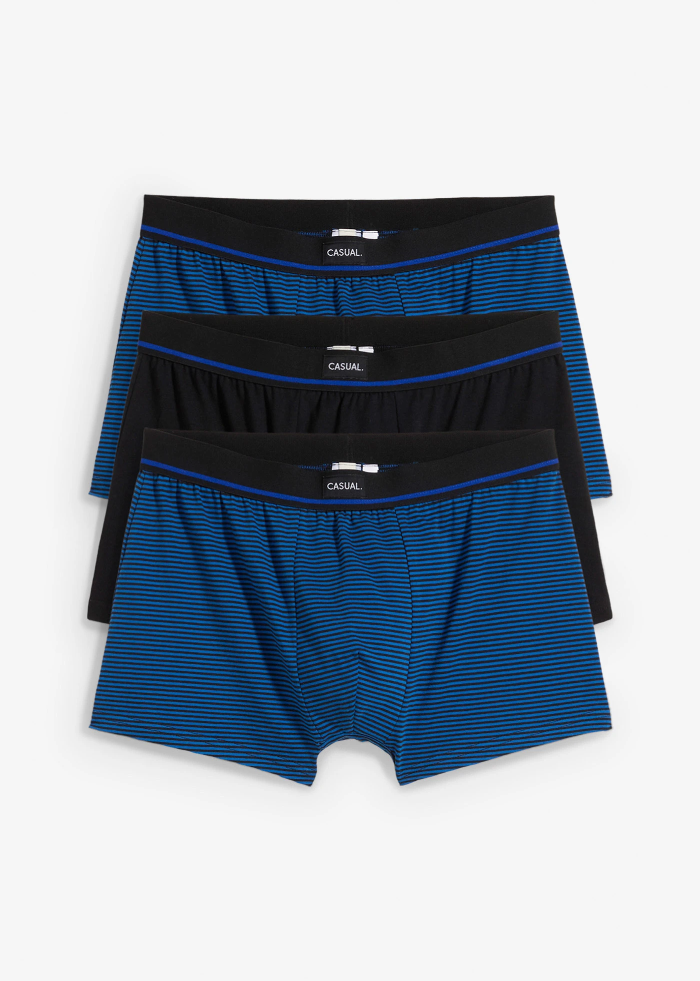 Boxerky s bavlnou (3 ks v balení) • polární modro-černá s proužky + černá s proužky + černá • bonprix obchod