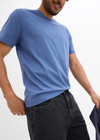 Lot de 5 T-shirts • grès + bleu jean + gris + bleu profond + bleu foncé • Boutique bonprix