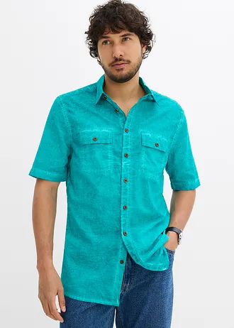 Chemise manches courtes aspect délavé • émeraude • Boutique bonprix