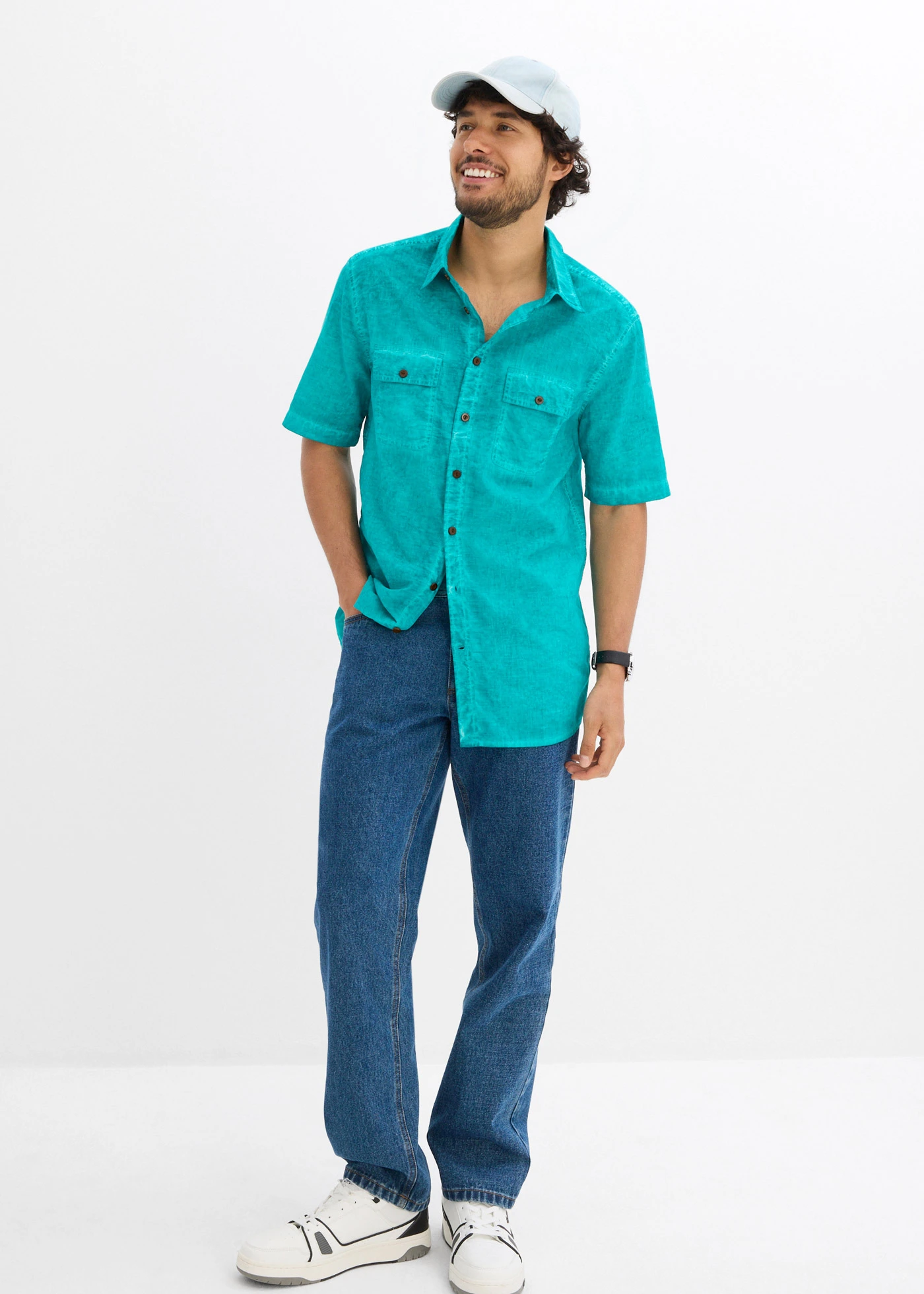 Chemise manches courtes aspect délavé • émeraude • Boutique bonprix