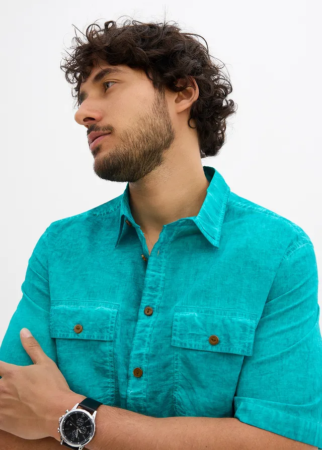 Chemise manches courtes aspect délavé • émeraude • product-page.page-title-suffix