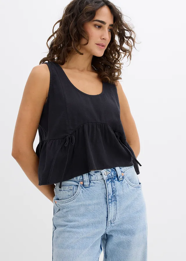 Blouse sans manches légère en lin mélangé • noir • product-page.page-title-suffix