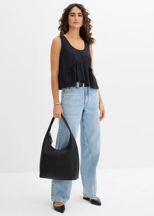 Halenkový top ze vzdušné lněné směsi černá