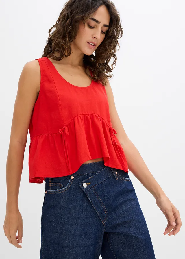 Blouse in een luchtige linnenmix • aardbeirood • product-page.page-title-suffix