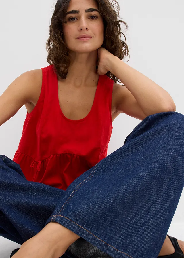 Blouse in een luchtige linnenmix • aardbeirood • product-page.page-title-suffix