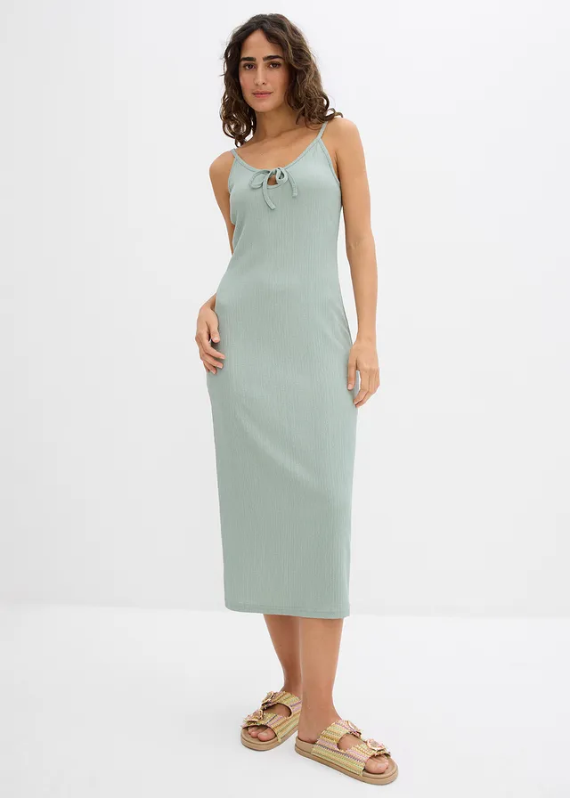 Robe midi en crêpe léger, Couleur: vert fumé