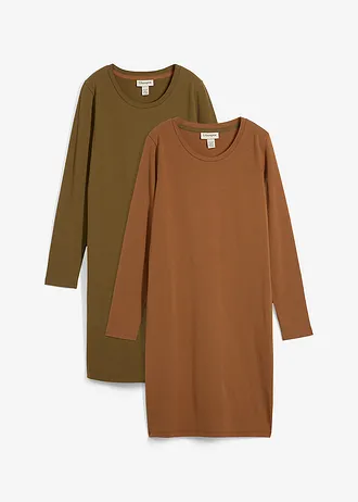 Rochie din jerse care urmărește linia corpului (set/2 buc.) • verde măsliniu/maro-mirodenii • magazin bonprix