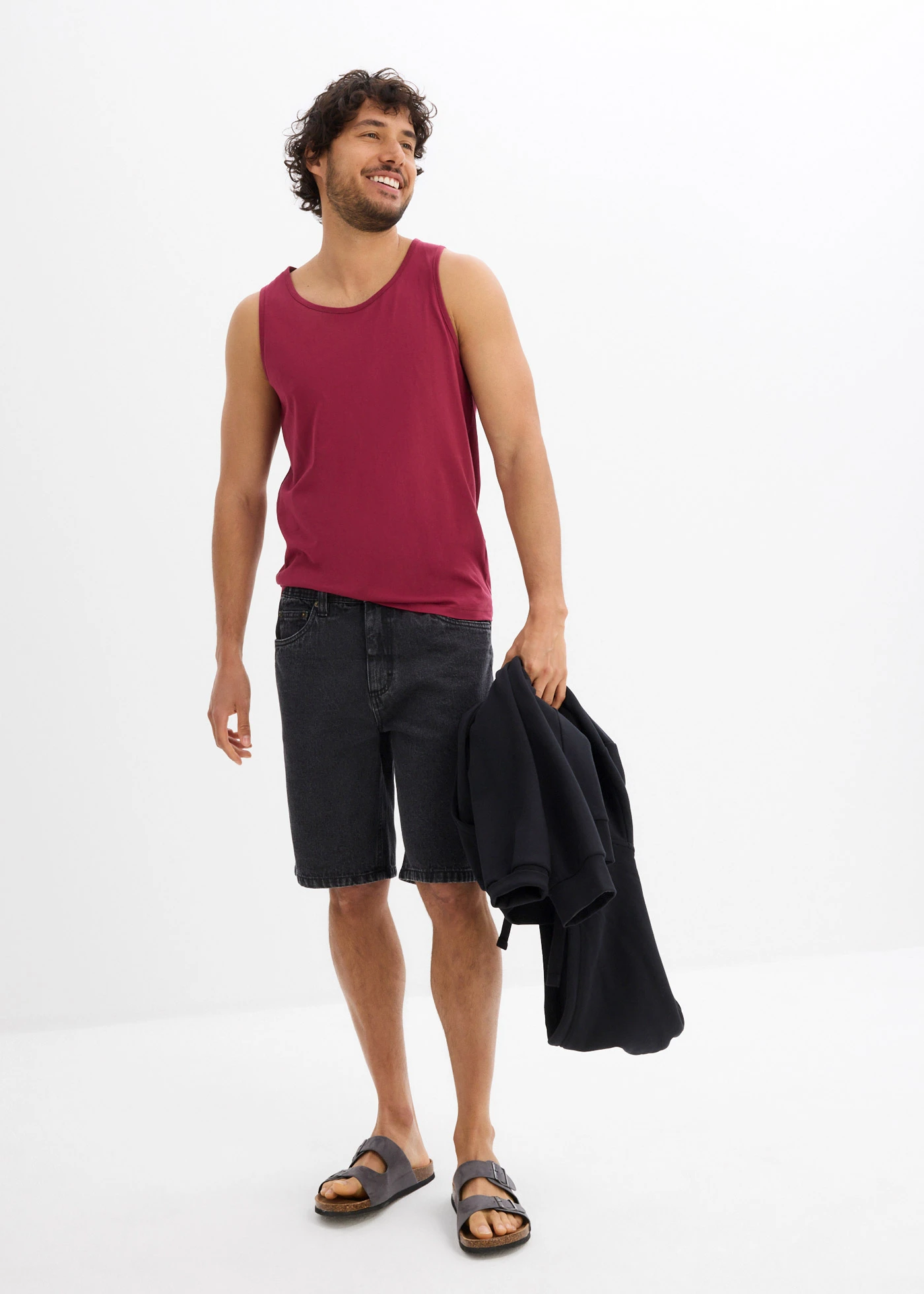 Bermuda en jean avec taille élastiquée sur les côtés, Classic Fit • noir denim • Boutique bonprix