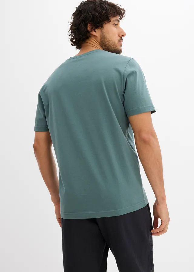 Lot de 2 T-shirts 100% coton, Couleur: bleu foncé + gris vert