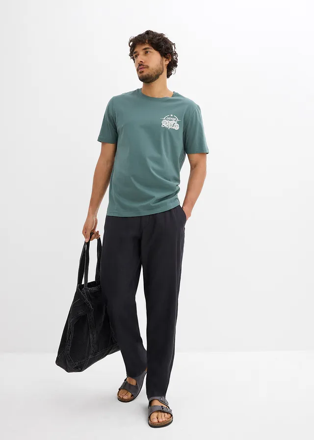 Lot de 2 T-shirts 100% coton, Couleur: bleu foncé + gris vert