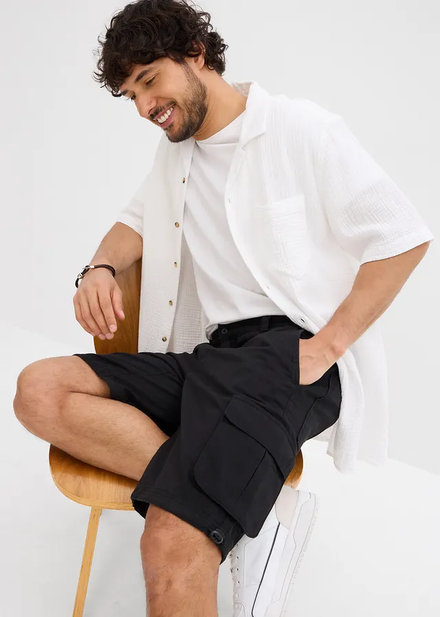 Bermude cargo cu bată elastică, Regular Fit • negru • magazin bonprix