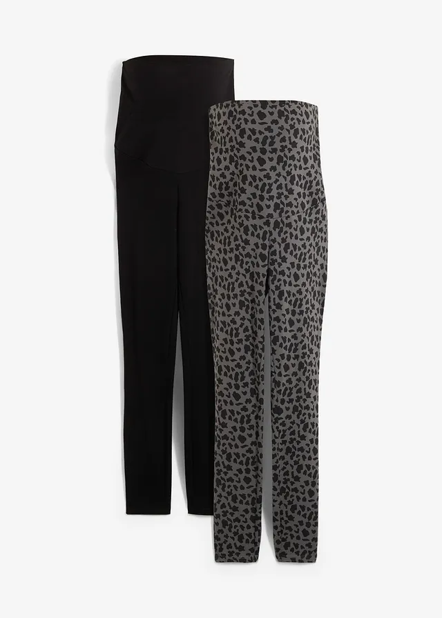 Lot de 2 leggings de grossesse, Couleur: noir + gris fumé léopard