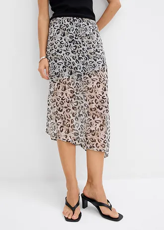 Fustă midi din șifon fin • gri imprimeu leo • magazin bonprix