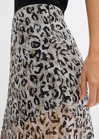 Fustă midi din șifon fin • gri imprimeu leo • magazin bonprix