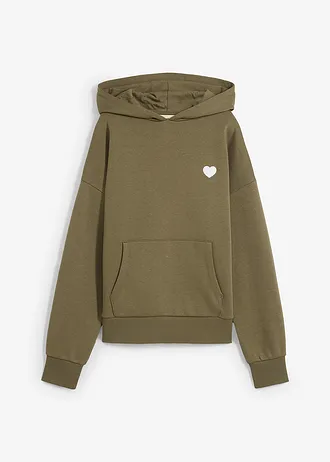 Sweat à capuche doux en coton mélangé • vert argile imprimé • Boutique bonprix
