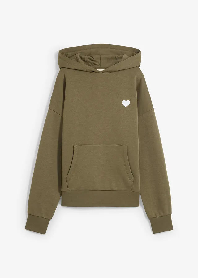 Oversized hoodie in een zachte katoenmix, Kleur: kleigroen met print