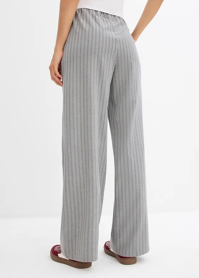 Pantalon fluide à taille élastiquée, Couleur: gris/gris ardoise/blanc rayé