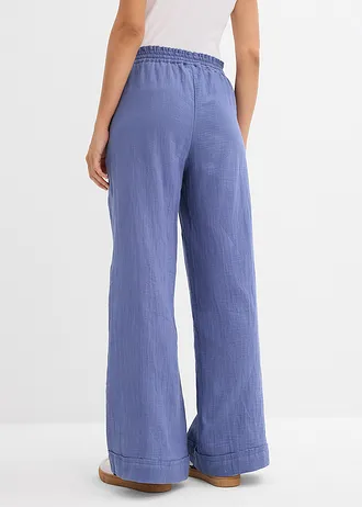 Pantalon taille élastiquée en gaze de coton • bleu jean • Boutique bonprix
