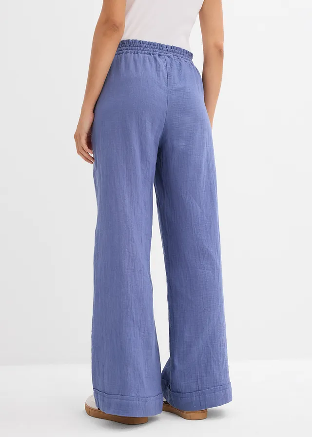 Broek van luchtige mousseline, Kleur: jeansblauw